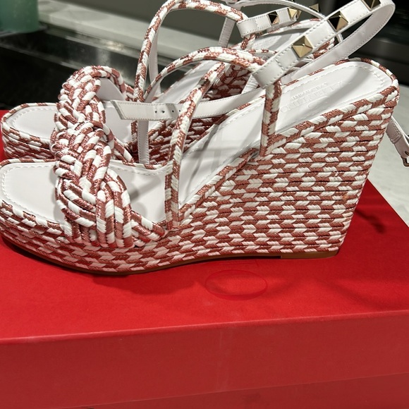 Valentino ROCKSTUD SILK TORCHON WEDGE SANDAL 115MM - Picture 3 of 14